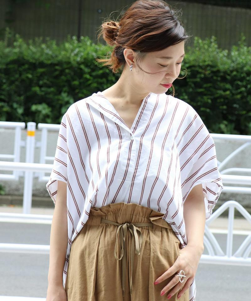 メンアサストライプVネックブラウス◆