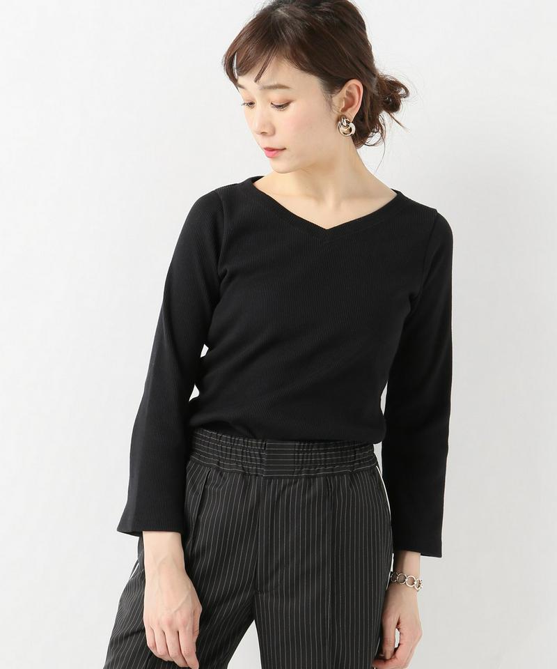 メランジリブVネックプルオーバー