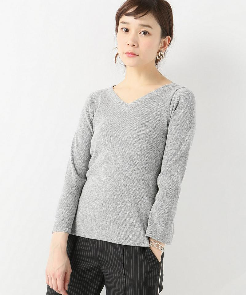 メランジリブVネックプルオーバー