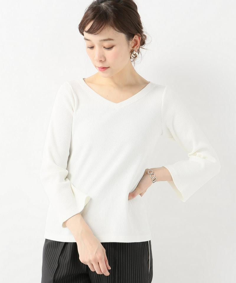 メランジリブVネックプルオーバー