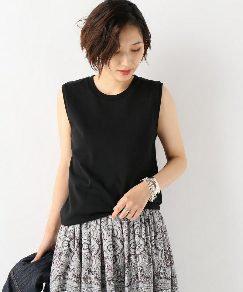 シングルジャージークルーネックノースリーブプルオーバー