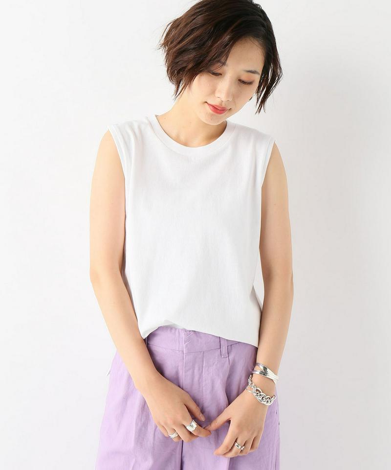 シングルジャージークルーネックノースリーブプルオーバー