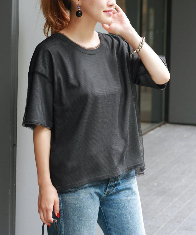メッシュレーヤードピグメントTシャツ◆
