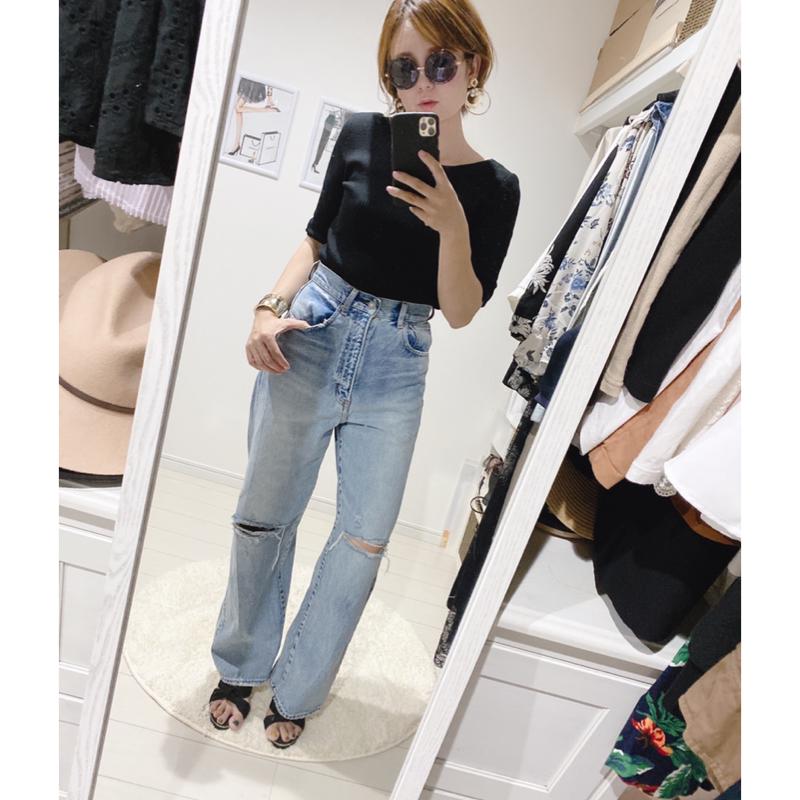 無料配達 デニム/ジーンズ Moussy HW DAMAGE LOOSE STRAIGHT デニム