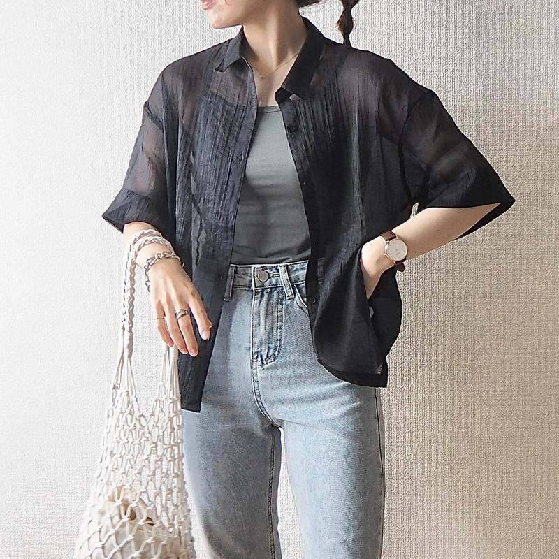 Natsumiwear Gu ジーユー の シアーオーバーサイズシャツ 5分袖 をあわせたコーディネート Parte
