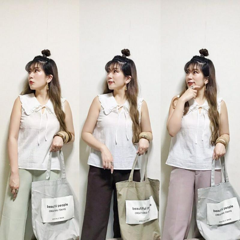 GU(ジーユー)の「ビッグカラーブラウス(ノースリーブ)YG+E」をあわせたコーディネートです