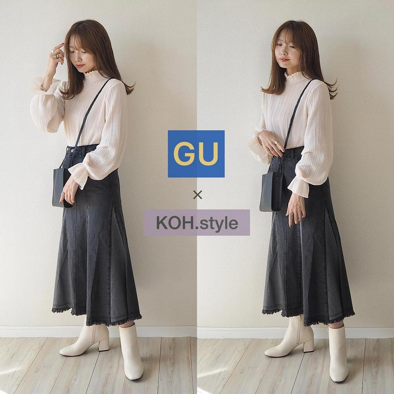 Natsumiwear Gu ジーユー の ファインフィットスクエアトゥヒールブーツ をあわせたコーディネート Parte