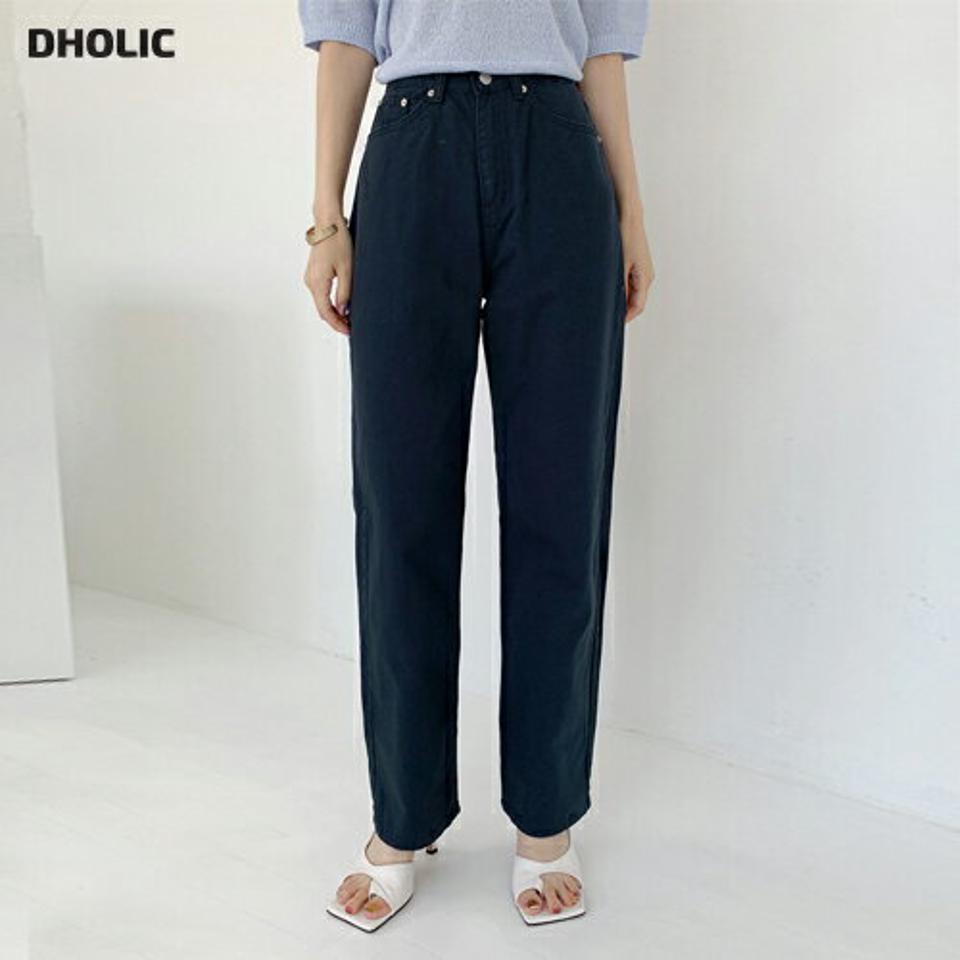 【10%OFF】コットンストレートパンツ・t72767 レディース 【pt】パンツ ロング丈 単色 無地 シンプル ベーシック コットン 綿 ストレート ハイウエスト ワイド ベルトループ 春 夏 カジュアル かわいい 可愛い 紺 ネイビー 韓国ファッション ハイホリHIHOLLI セール SALE