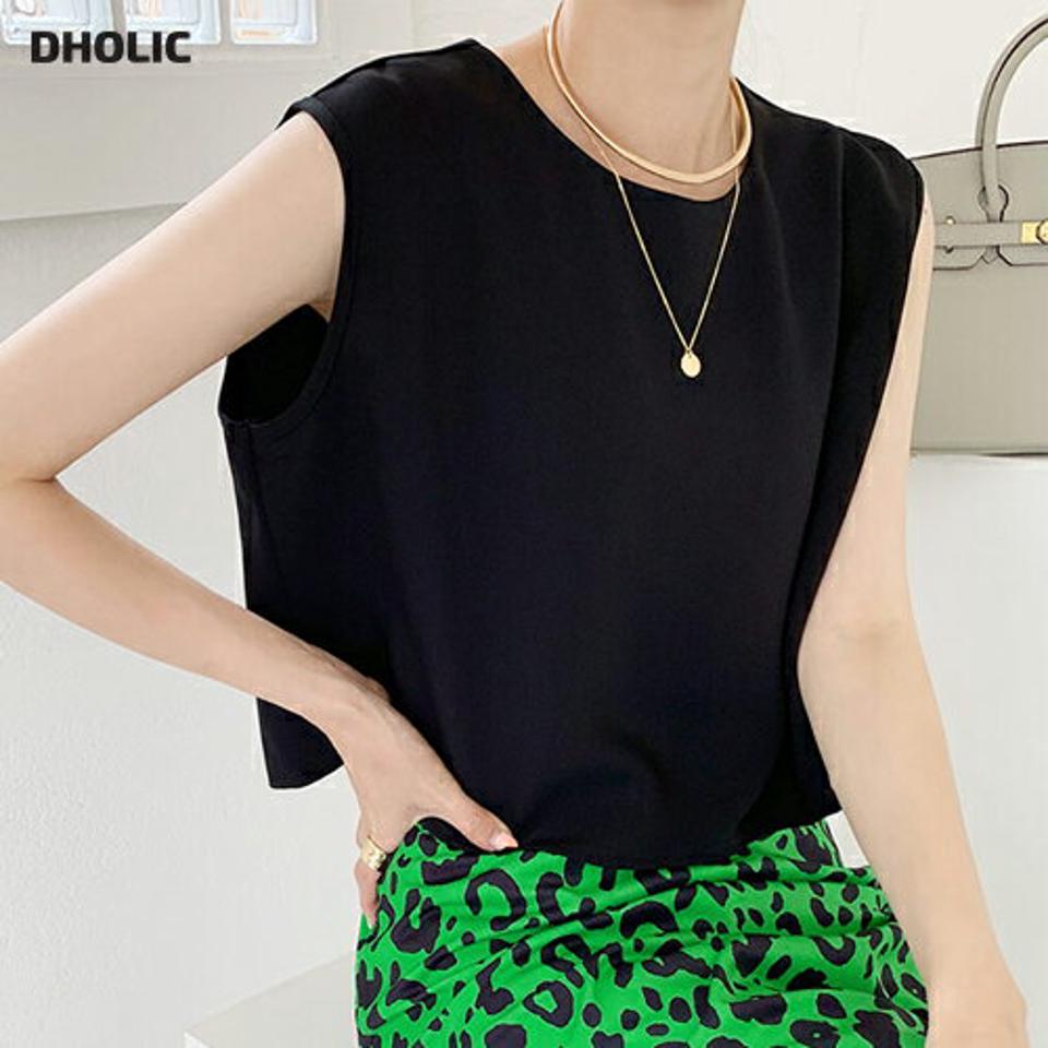 【10%OFF】クロップドブラウス・b72765 レディース 【bl】ブラウス トップス ノースリーブ スリーブレス 単色 無地 シンプル ベーシック スタイリッシュ 大人 きれいめ クロップド丈 春 夏 黒 ブラック ラウンドネック 韓国ファッション ハイホリHIHOLLI セール SALE