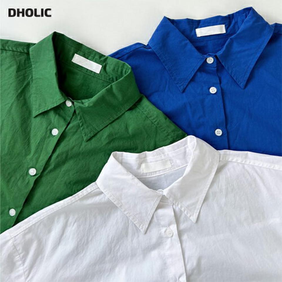 【10%OFF】ルーズラウンドヘムシャツ・t01030 レディース 【bl】トップス シャツ 半袖 ハーフスリーブ ロールアップ 襟 短色 無地 シンプル ベーシック 大人 オフィスカジュアル ドロップショルダー 緑 青 白シャツ ホワイト 夏 韓国ファッション セール SALE