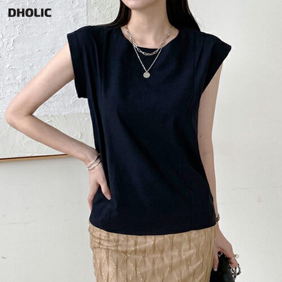 リネン混ロールアップブラウス・b72455 レディース 【bl】ブラウス トップス ノースリーブ スリーブレス 単色 無地 シンプル ベーシック ロールアップ フレンチスリーブ リネン混 春 夏 カジュアル 紺 ネイビー 韓国ファッション ハイホリHIHOLLI