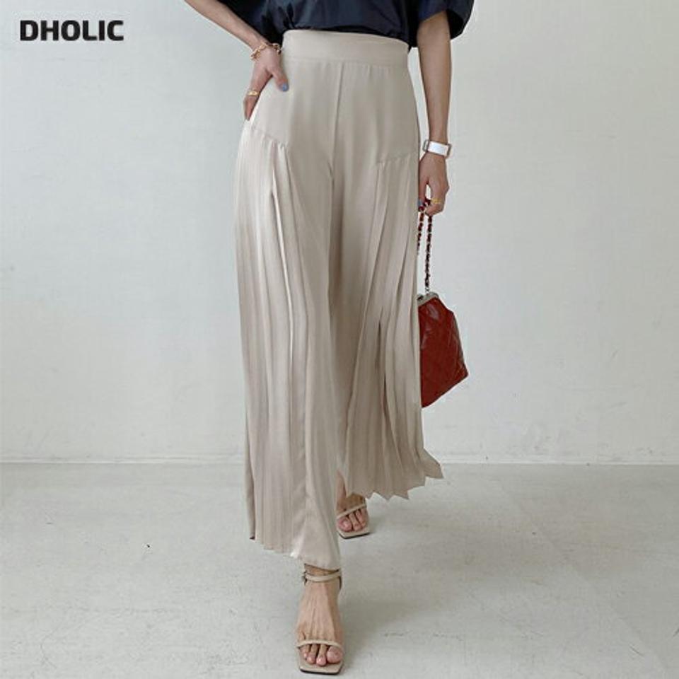 プリーツフレアパンツ・b72474 レディース 【pt】パンツ ロング丈 単色 無地 シンプル ユニーク ゆったり 楽ちん 体型カバー プリーツ 揺れ感 フレア 春 夏 パステル 白 アイボリー フェミニン 大人 ワイド 韓国ファッション ハイホリHIHOLLI