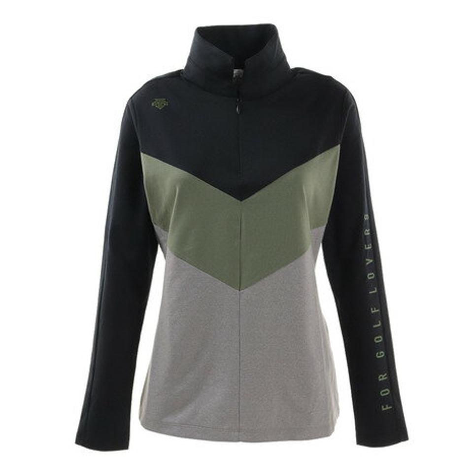デサントゴルフ(DESCENTEGOLF) ゴルフウェア 裏起毛切り替えハーフジップシャツ DGWSJB04 BK00 (レディース)
