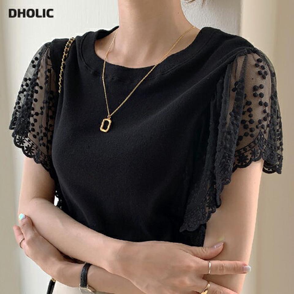 スカラップレースノースリーブ・b00896 レディース 【tops】トップス 異素材 柄 模様 単色 スカラップ 二の腕カバー レース 半袖 春 夏 フェミニン ラブリー キュート かわいい 可愛い 上品 きれいめ 韓国ファッション ハイホリHIHOLLI