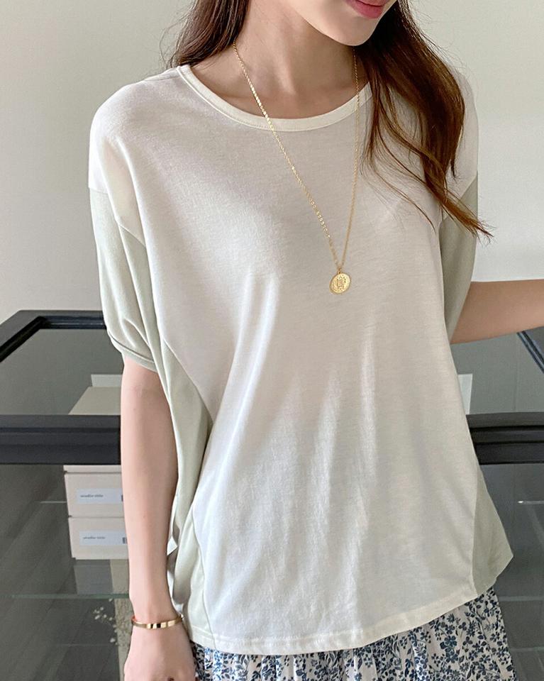 【10%OFF】配色ドルマンTシャツ・t00897 レディース 【tops】トップス 半袖 配色 柄 模様 ユニーク 二の腕カバー 体型カバー ドルマン ロング丈 ルーズ ゆったり 楽ちん ラフ 春 夏 カジュアル かわいい 可愛い フェミニン 韓国ファッション ハイホリHIHOLLI セール SALE