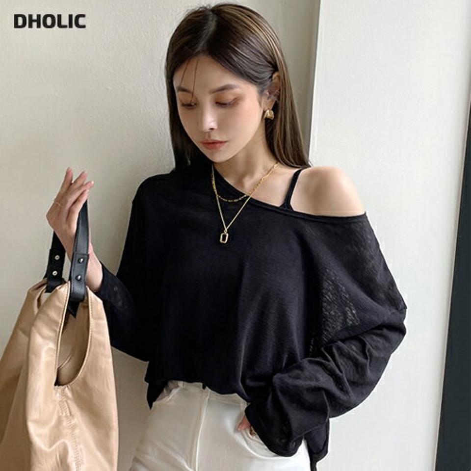 メランジキャミ&TシャツSET・t00898 レディース 【tops】トップス 長袖 Tシャツ セット アンサンブル キャミソール キャミ 単色 無地 シンプル ベーシック メランジ クロップド丈 春 夏 カジュアル 黒 ブラック 韓国ファッション ハイホリHIHOLLI