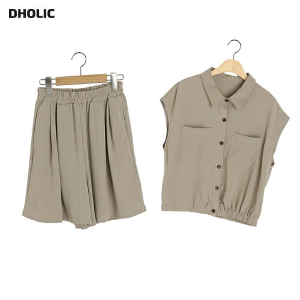 【10%OFF】フレンチスリーブシャツ&ハーフパンツSET・b00913 レディース 【pt】セットアップ セット setup トップス シャツ フレンチスリーブ 襟 ボタン パンツ ズボン ショート丈 ハイウエスト クロップド丈 春 夏 ベージュ 韓国ファッション ハイホリHIHOLLI セール SALE