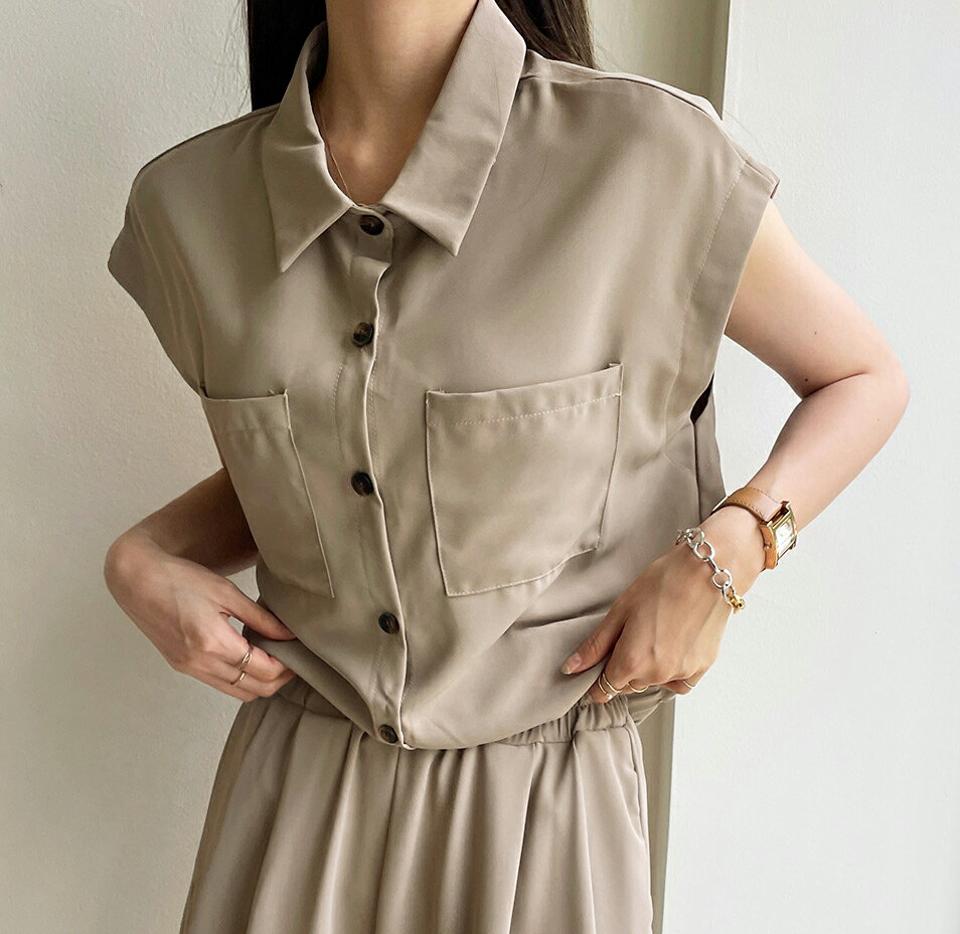 【10%OFF】フレンチスリーブシャツ&ハーフパンツSET・b00913 レディース 【pt】セットアップ セット setup トップス シャツ フレンチスリーブ 襟 ボタン パンツ ズボン ショート丈 ハイウエスト クロップド丈 春 夏 ベージュ 韓国ファッション ハイホリHIHOLLI セール SALE