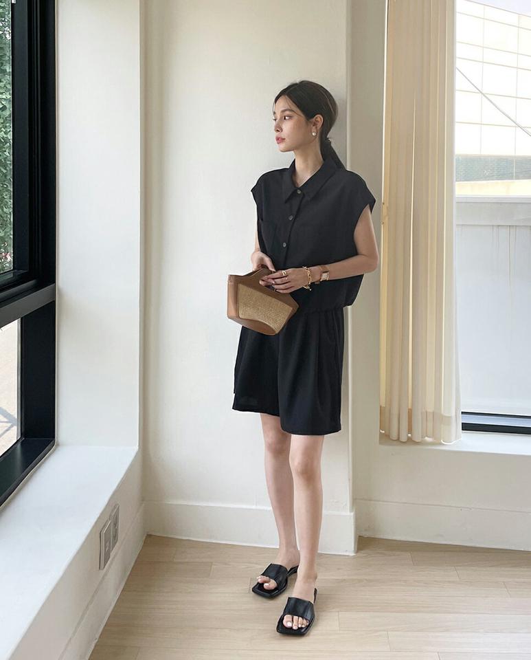 【10%OFF】フレンチスリーブシャツ&ハーフパンツSET・b00913 レディース 【pt】セットアップ セット setup トップス シャツ フレンチスリーブ 襟 ボタン パンツ ズボン ショート丈 ハイウエスト クロップド丈 春 夏 ベージュ 韓国ファッション ハイホリHIHOLLI セール SALE