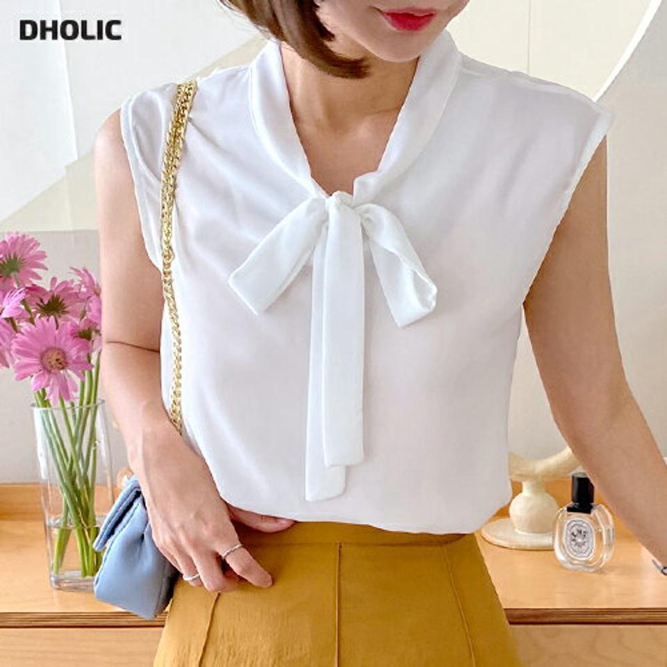 【10%OFF】ネックリボンノースリーブ・t68350 レディース 【bl】トップス ブラウス スリーブレス ノースリーブ ボウタイ りぼん フェミニン 大人 きれいめ 単色 無地 上品 シンプル 学校行事 オフィスカジュアル 通勤 レディ 夏 韓国ファッション セール SALE