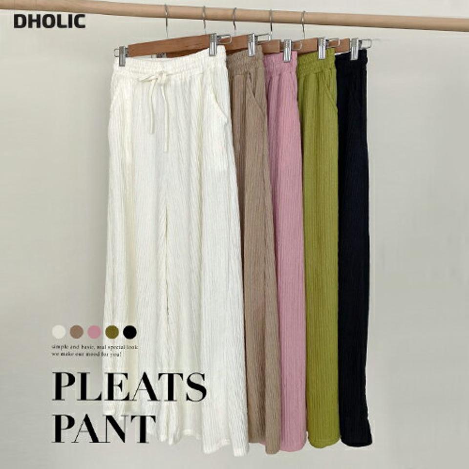 【10%OFF】ストリング付プリーツワイドパンツ・t68291 レディース 【pt】パンツ ズボン プリーツ ロングパンツ ウエストゴム 楽ちん ラフ 単色 無地 シンプル ナチュラル 揺れ感 ワイドパンツ ハイウエスト シャーリング ピンク 黄緑 春 夏 韓国ファッション セール SALE