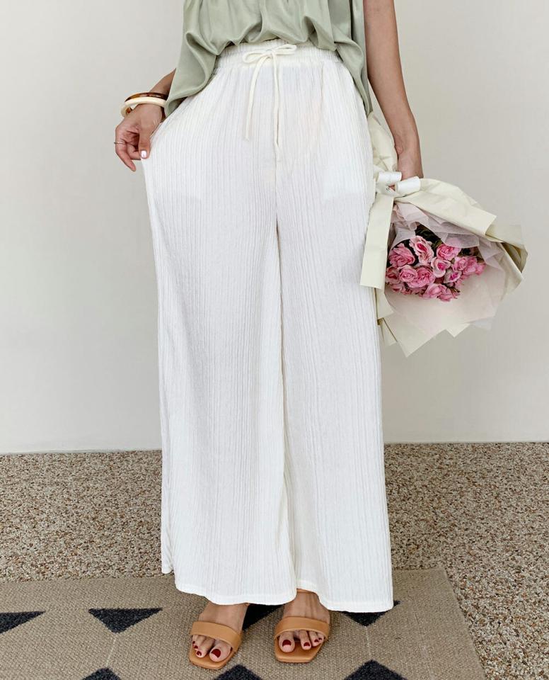 【10%OFF】ストリング付プリーツワイドパンツ・t68291 レディース 【pt】パンツ ズボン プリーツ ロングパンツ ウエストゴム 楽ちん ラフ 単色 無地 シンプル ナチュラル 揺れ感 ワイドパンツ ハイウエスト シャーリング ピンク 黄緑 春 夏 韓国ファッション セール SALE