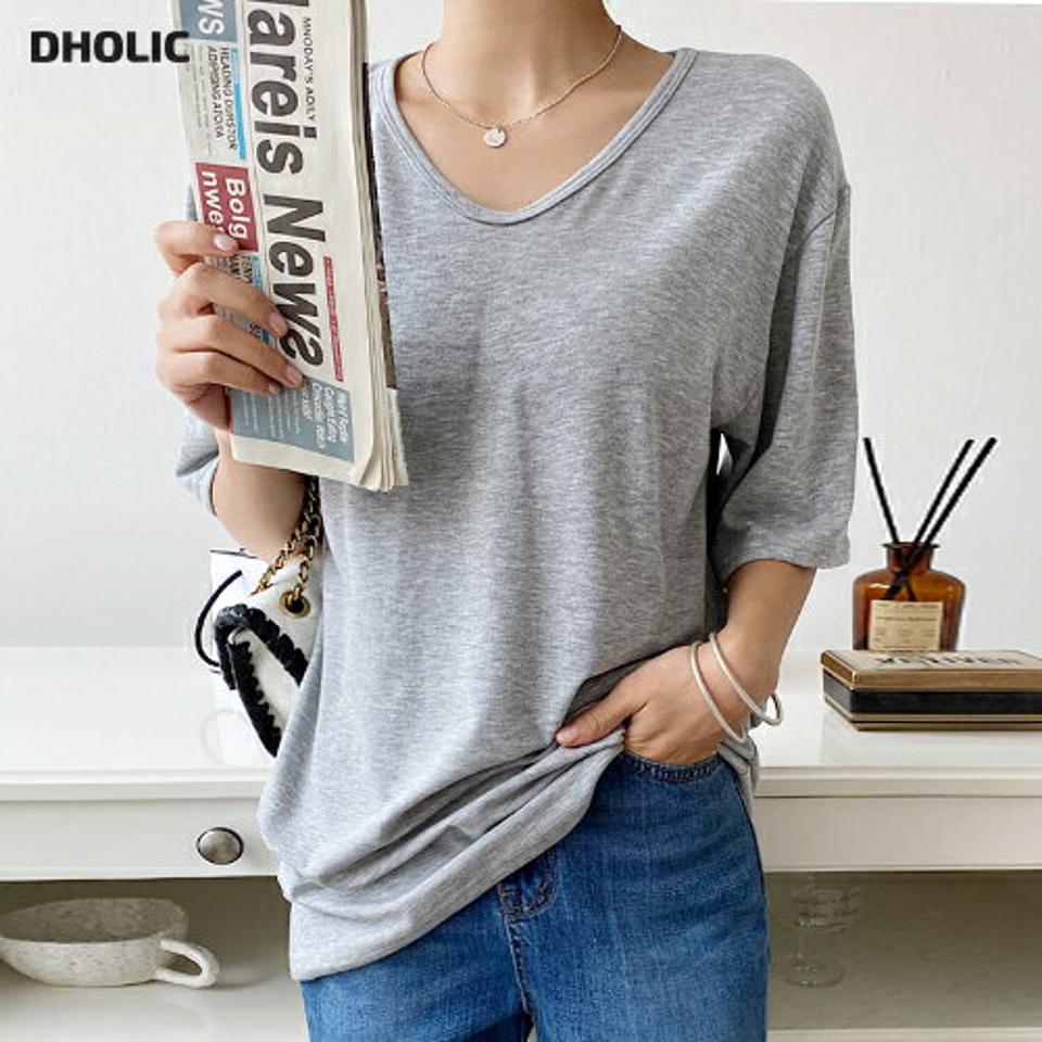 UネックルーズフィットTシャツ・t68266 レディース 【tops】トップス Tシャツ 半袖 ハーフスリーブ 単色 無地 シンプル ベーシック カジュアル ゆったり ラフ 二の腕カバー ドロップショルダー Uネック レーヨン 柔らかい 夏 韓国ファッション
