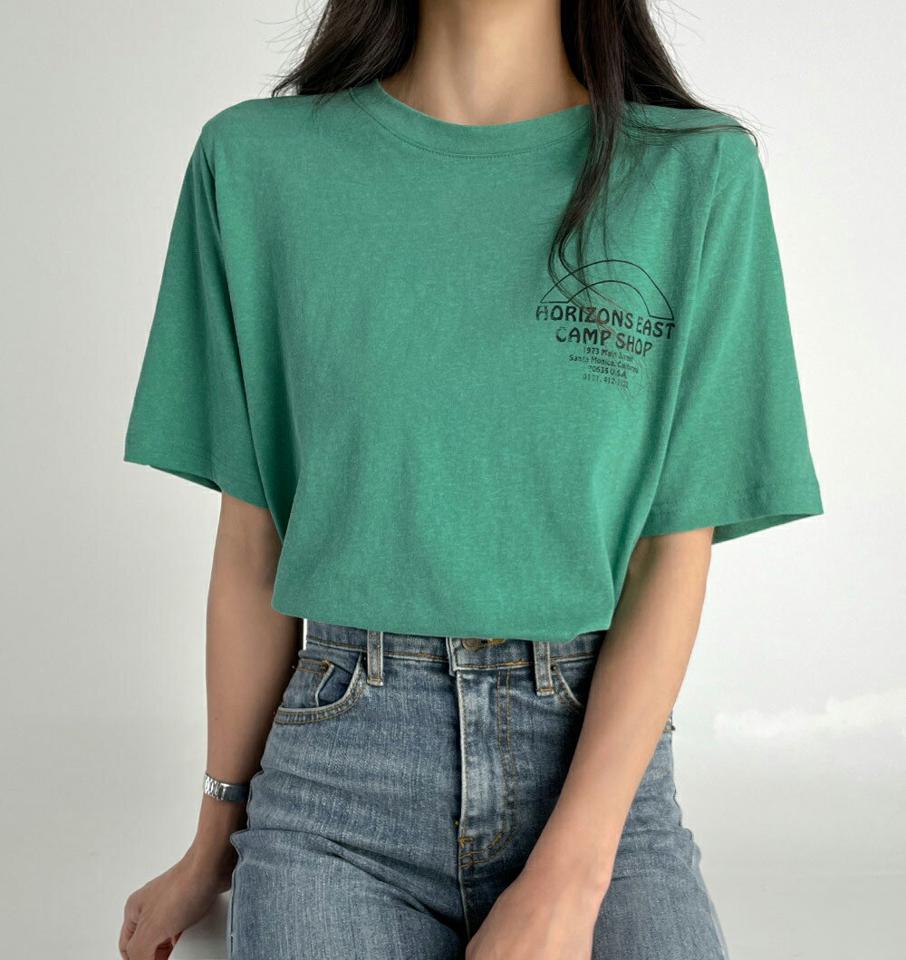 【10%OFF】メランジロゴクロップドTシャツ・t03044 レディース 【tops】トップス Tシャツ 半袖 ハーフスリーブ ロゴ レタリング メランジカラー ロゴT ラウンドネック カジュアル シンプル 緑 夏 韓国ファッション セール SALE