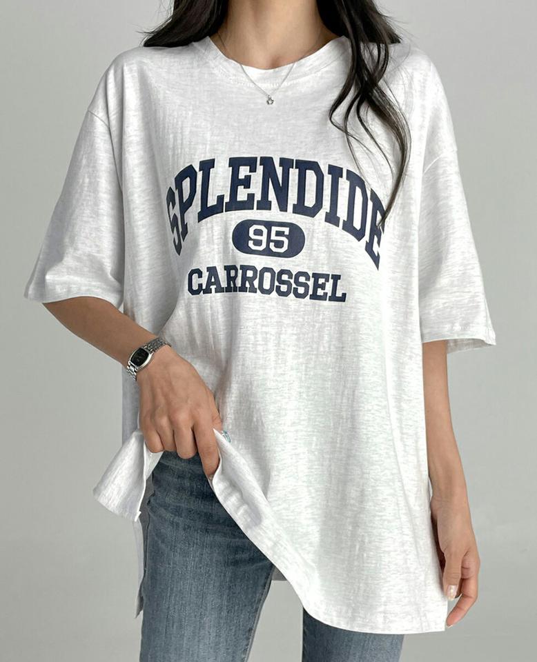 SPLENDIDEボクシーTシャツ・t03029 レディース 【tops】トップス Tシャツ 半袖 ハーフスリーブ 七分袖 7分袖 七分丈 7分丈 ロゴ レタリング ラウンドネック ゆったり ルーズ ラフ カジュアル 夏 韓国ファッション