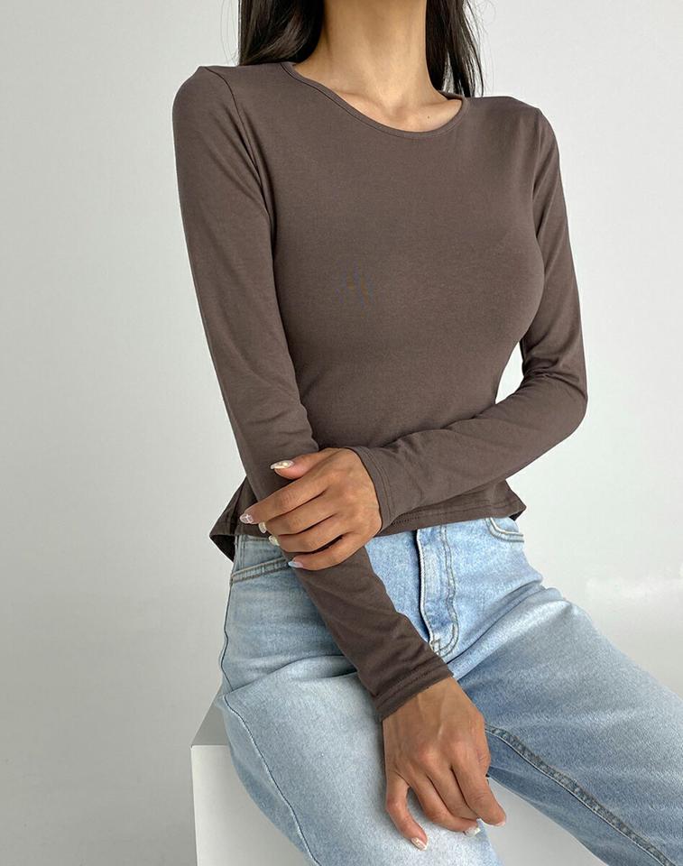 バックスリットリボンTシャツ・t03037 レディース 【tops】トップス Tシャツ 長袖 カットアウト 背中見せ 単色 ユニーク カジュアル ラフ ラウンドネック Y2K 春 秋 韓国ファッション