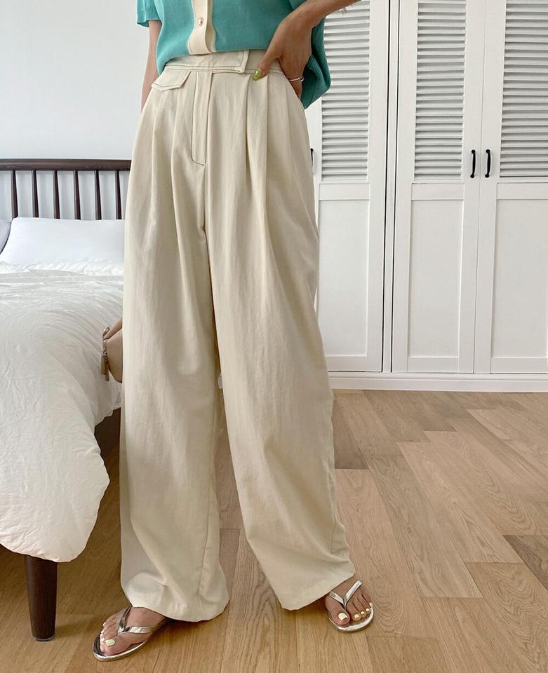 ステッチスラックス・t00192 レディース 【pt】パンツ ズボン スラックス ステッチ ロングパンツ ワイド ナイロン シンプル ハイウエスト カジュアル フルレングス 大人 春 夏 韓国ファッション