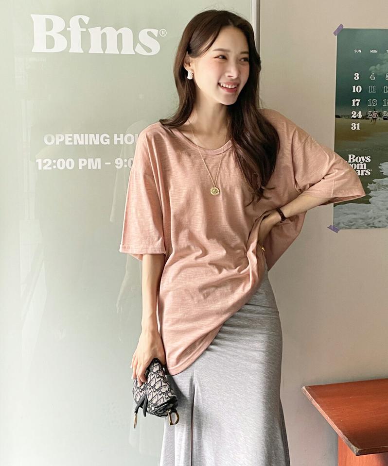 【10%OFF】バッククロスストラップTシャツ・t72781 レディース 【tops】トップス Tシャツ バックシャン 背中見せ 単色 無地 シンプル ベーシック 半袖 ゆったり 楽ちん 体型カバー ルーズ 春 夏 ロング丈 スポーツ 運動 韓国ファッション ハイホリHIHOLLI セール SALE