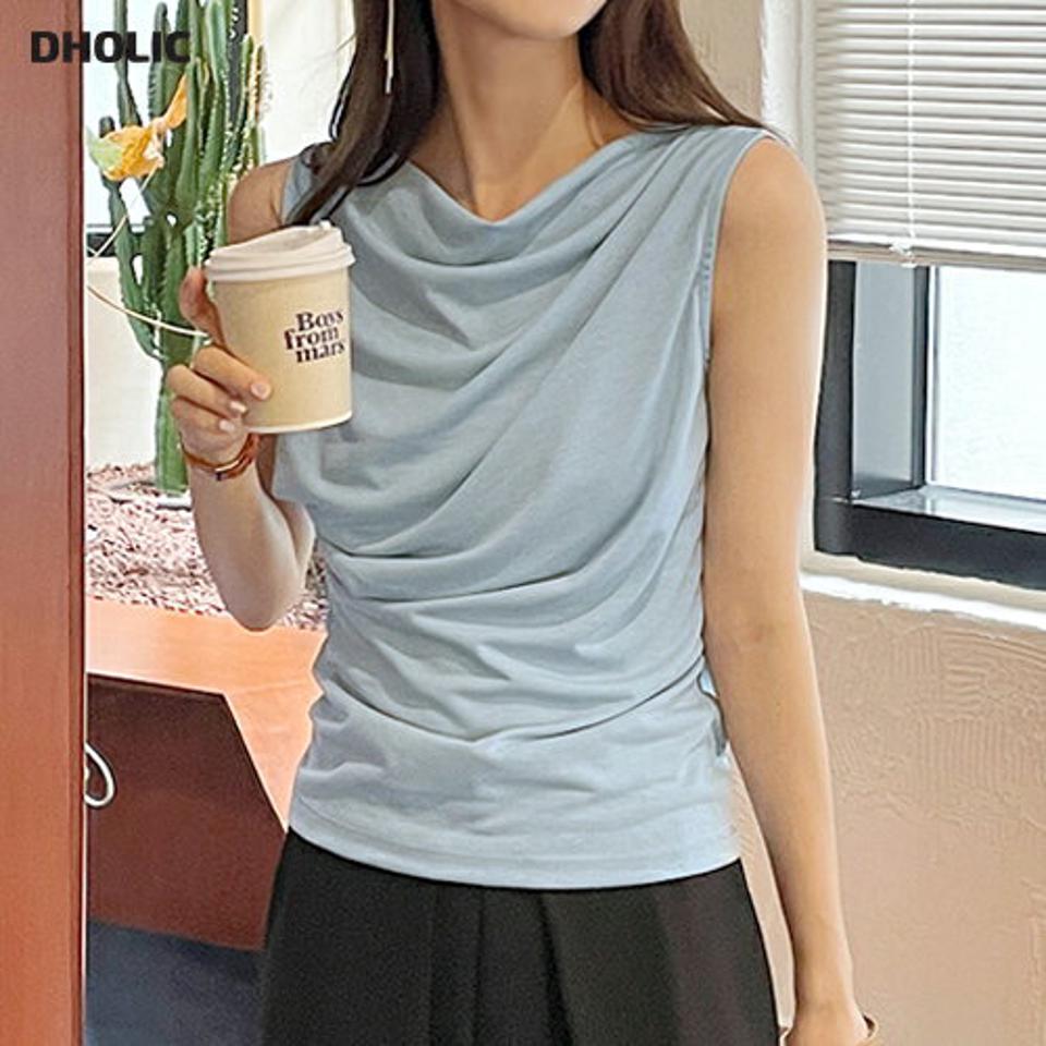 【10%OFF】ドレープノースリーブ・b72779 レディース 【tops】トップス ノースリーブ スリーブレス 単色 無地 シンプル ベーシック パステル ドレープネック スリム 細身 春 夏 フェミニン 大人 上品 ボートネック 水色 韓国ファッション ハイホリHIHOLLI セール SALE