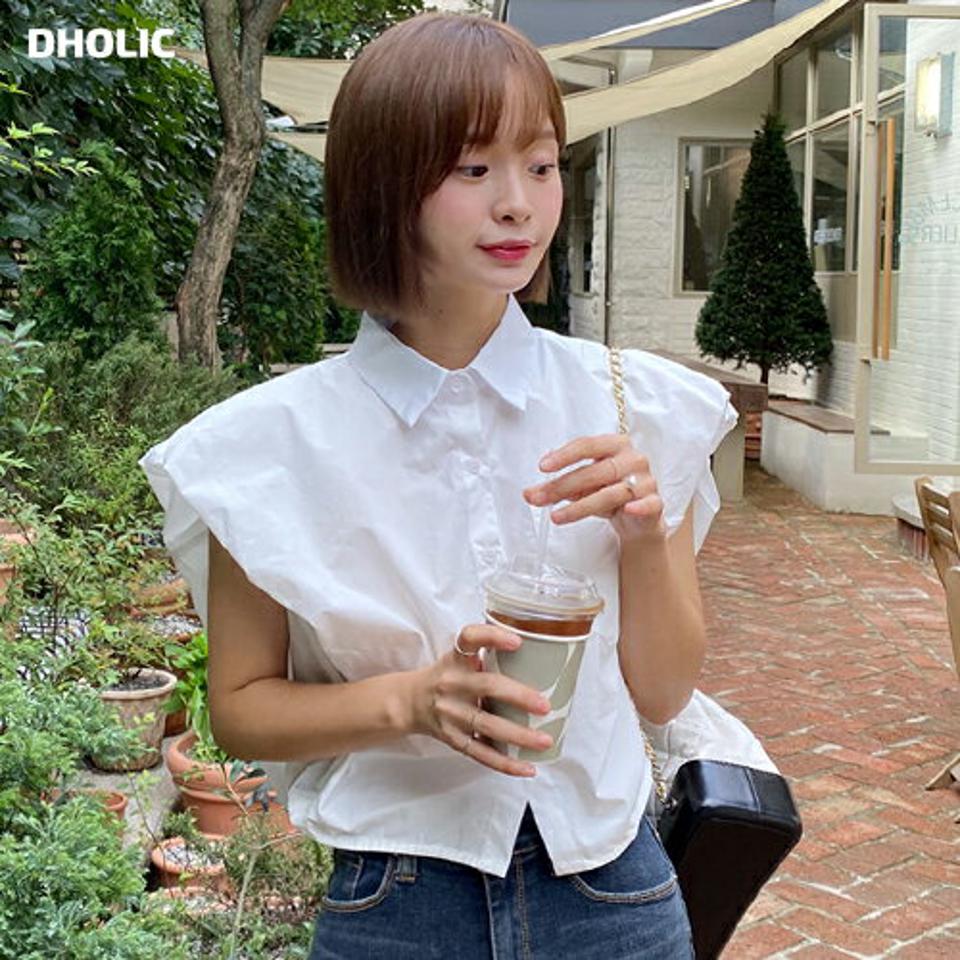 ポケットフレンチスリーブシャツ・b01086 レディース 【bl】トップス シャツ フレンチスリーブ ショートスリーブ バルーンスリーブ カバー 襟 大人 ガーリー かわいい 可愛い フェミニン 白シャツ ホワイト 夏 韓国ファッション