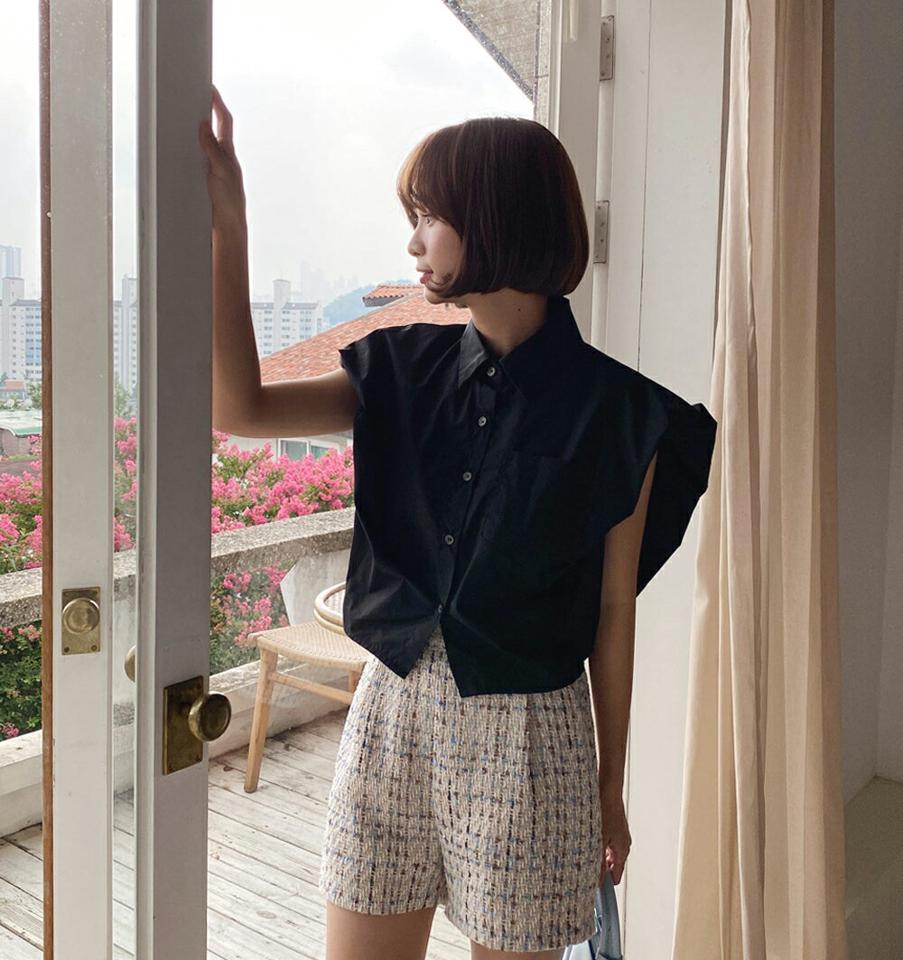 ポケットフレンチスリーブシャツ・b01086 レディース 【bl】トップス シャツ フレンチスリーブ ショートスリーブ バルーンスリーブ カバー 襟 大人 ガーリー かわいい 可愛い フェミニン 白シャツ ホワイト 夏 韓国ファッション