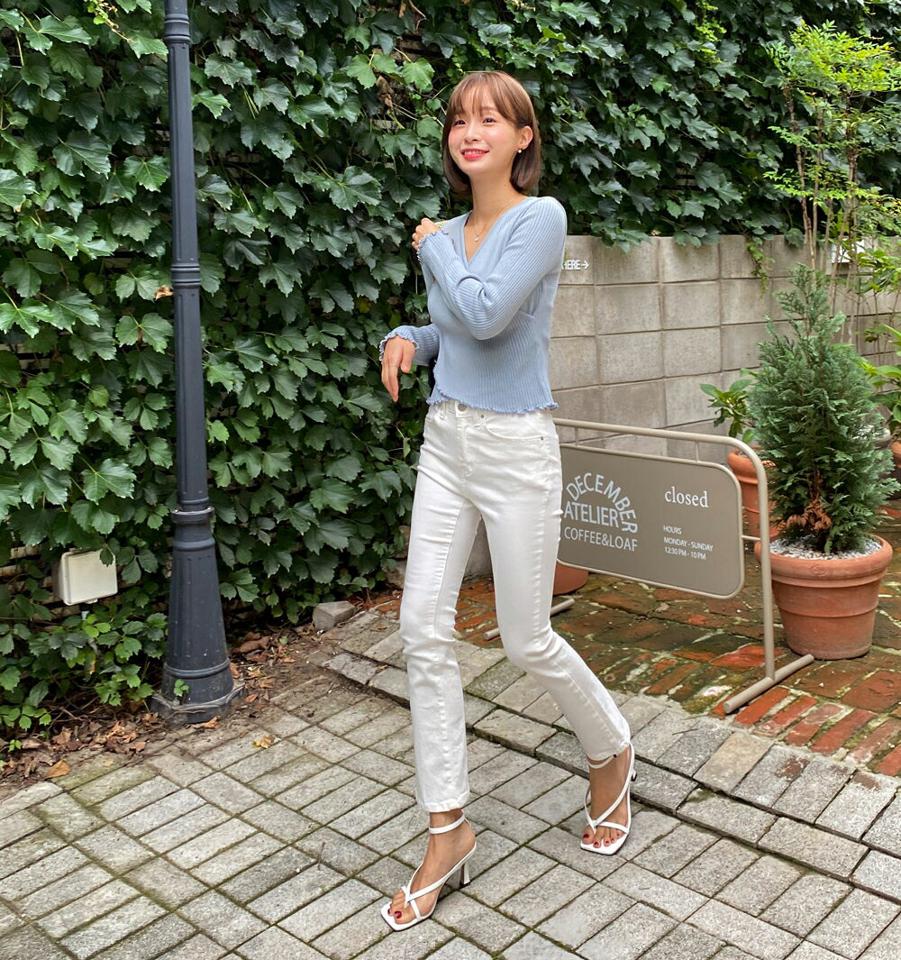 リブクロスメロウニット・t01080 レディース 【tops】トップス ニット 長袖 メロウ リブ Vネック クロップド丈 短丈 黄緑 単色 シンプル 無地 カジュアル 大人 春 秋 韓国ファッション