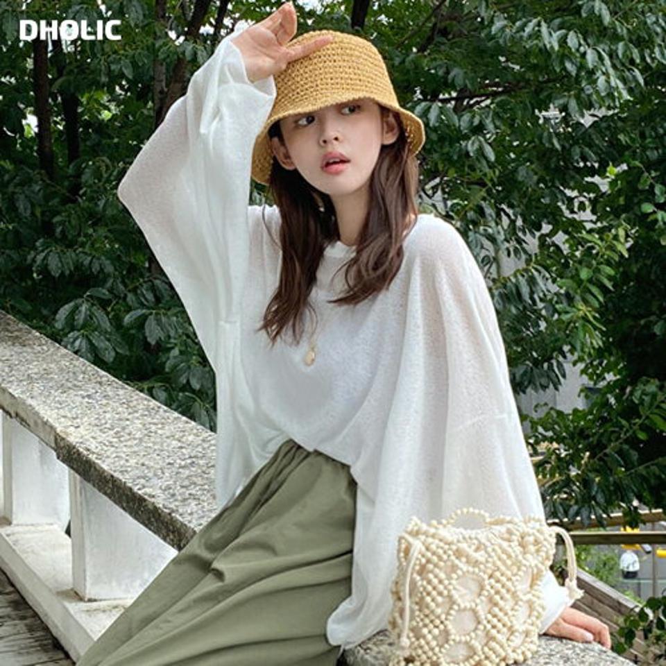 【10%OFF】リネン混シアースリットTシャツ・t01109 レディース 【tops】トップス Tシャツ 長袖 透け感 サマーニット シースルー リネン 単色 無地 シンプル ベーシック オーバーサイズ 体型カバー ワイドスリーブ 二の腕カバー 春 夏 韓国ファッション セール SALE