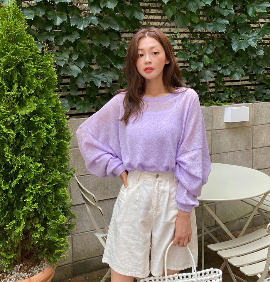 【10%OFF】リネン混シアースリットTシャツ・t01109 レディース 【tops】トップス Tシャツ 長袖 透け感 サマーニット シースルー リネン 単色 無地 シンプル ベーシック オーバーサイズ 体型カバー ワイドスリーブ 二の腕カバー 春 夏 韓国ファッション セール SALE