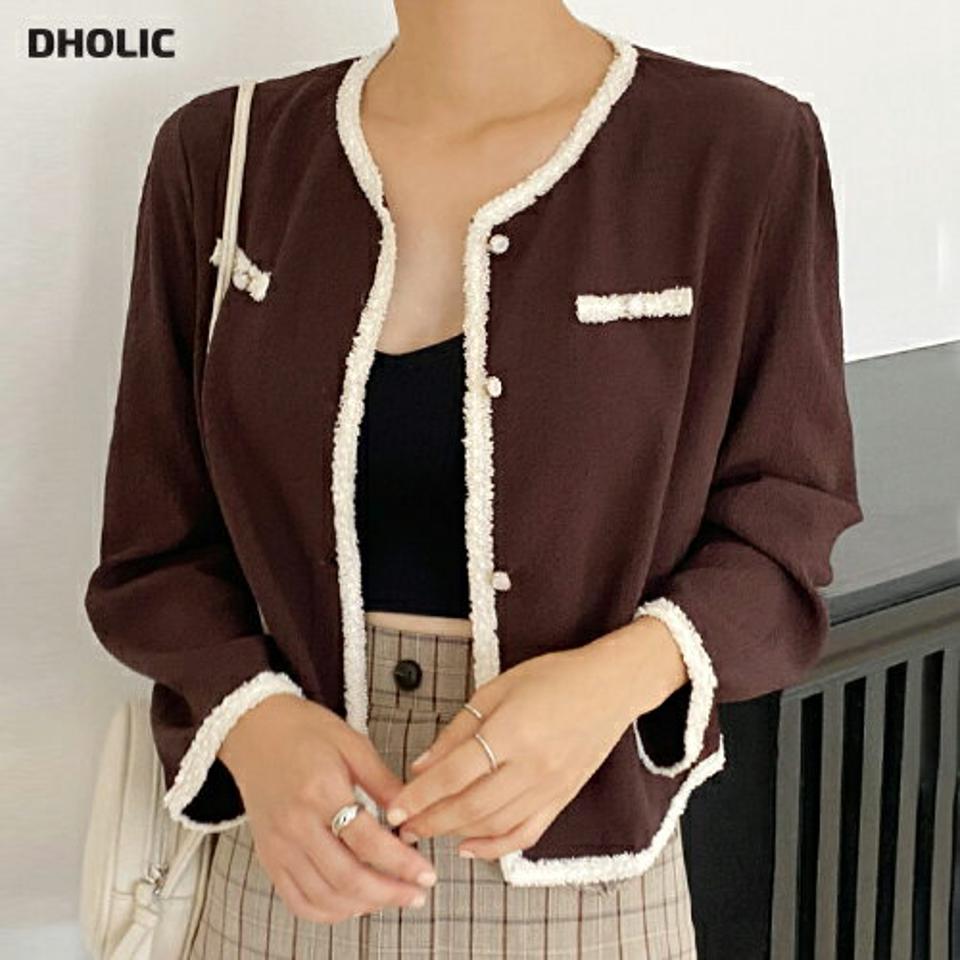 フリンジリンクルブラウス・t68333 レディース 【bl】トップス ブラウス 長袖 フリンジ リンクル パフスリーブ クロップド丈 ラウンドネック フェミニン 大人 きれいめ 高級感 配色 茶色 ブラウン 春 秋 韓国ファッション