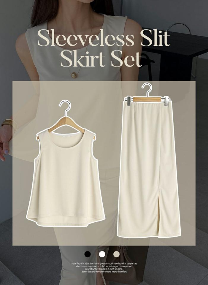 【10%OFF】フレアノースリーブ&スカートSET・t00954 レディース 【sk】セットアップ セット setup トップス ノースリーブ スリーブレス フレア 単色 無地 シンプル ベーシック スカート スリット ストレート 春 夏 紺 韓国ファッション ハイホリHIHOLLI セール SALE