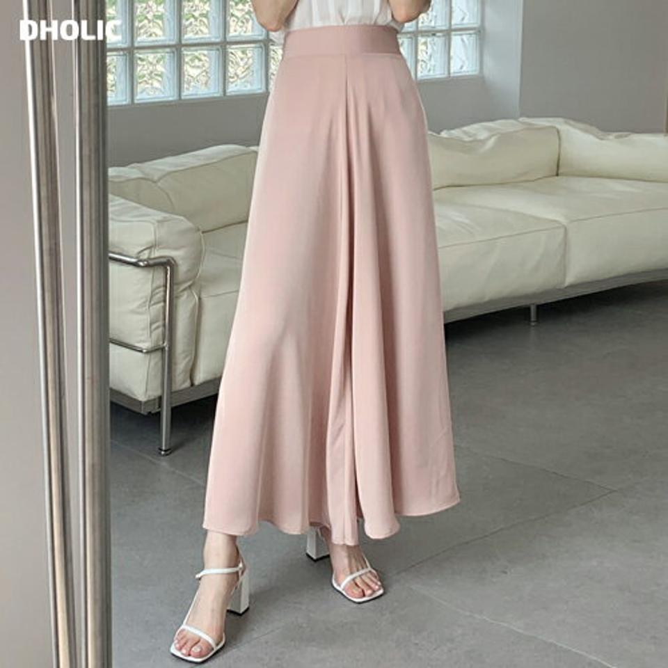 バックゴムフレアパンツ・b00958 レディース 【pt】パンツ ロング丈 フレア スカート風 ウエストゴム 楽ちん ゆったり 体型カバー 揺れ感 パステル パンツ ハイウエスト ワイド 春 夏 フェミニン ピンク 大人 韓国ファッション ハイホリHIHOLLI