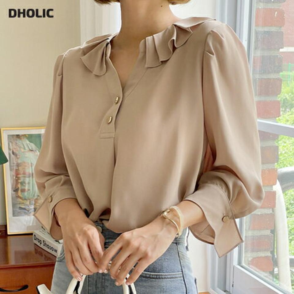 プリーツカラーボタンブラウス・t67507 レディース 【bl】トップス ブラウス 長袖 プリーツ 襟コン かわいい 可愛い 大人 フェミニン ベージュ パフスリーブ オフィスカジュアル 上品 通勤 春 秋 韓国ファッション