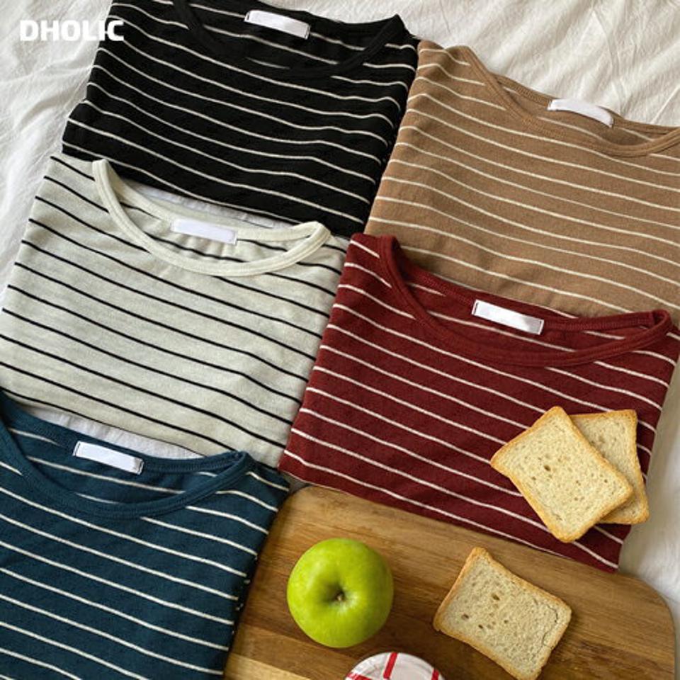 ボーダー7分袖Tシャツ・t67051 レディース 【tops】トップス Tシャツ 七分袖 七分丈 7分袖 7分丈 ボーダー柄 ラウンドネック カジュアル ラフ 赤 ラインレッド 春 秋 韓国ファッション