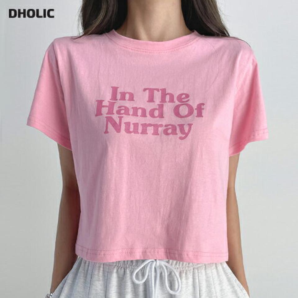 レタリングクロップドTシャツ・t03095 レディース 【tops】トップス Tシャツ ロゴT 半袖 ラウンドネック レタリング クロップド丈 短丈 ピンク ロゴ カジュアル 夏 韓国ファッション