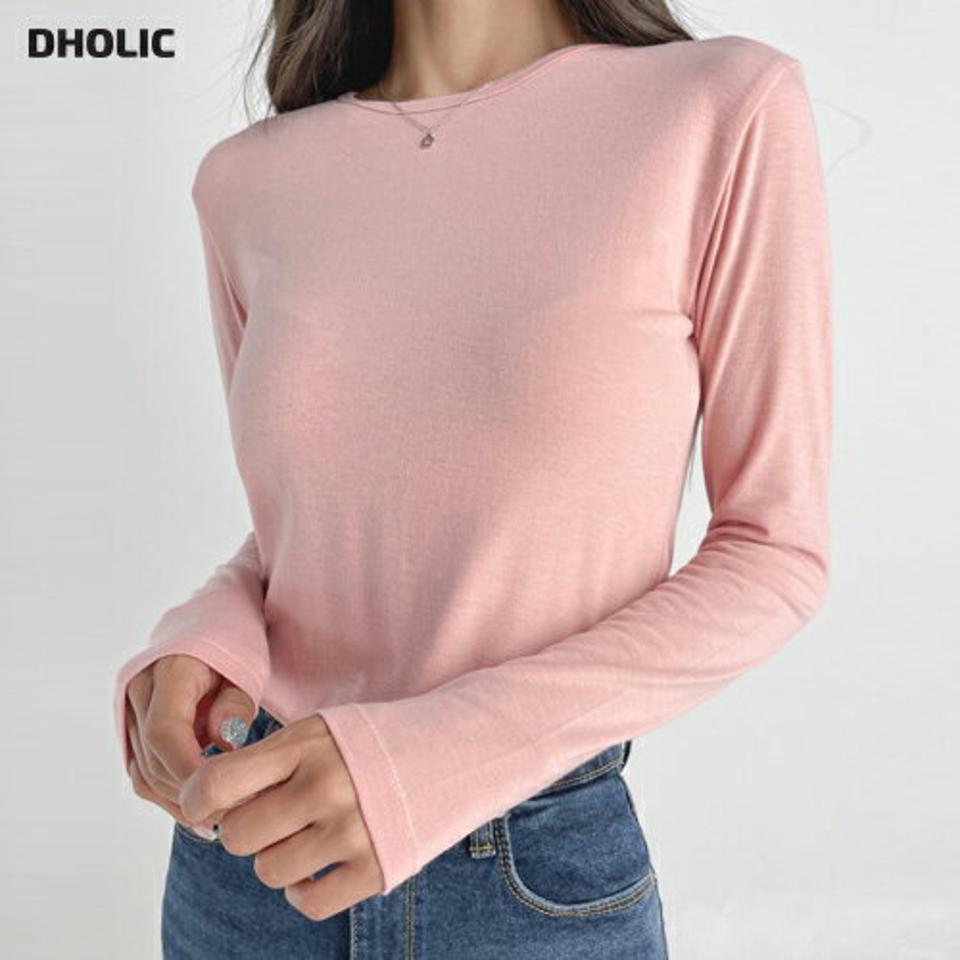 ラウンドネックスリムTシャツ・t03097 レディース 【tops】トップス Tシャツ ロンT 長袖 単色 無地 無地T シンプル ベーシック ラウンドネック スリム カジュアル 大人 ピンク 春 秋 人気 韓国ファッション