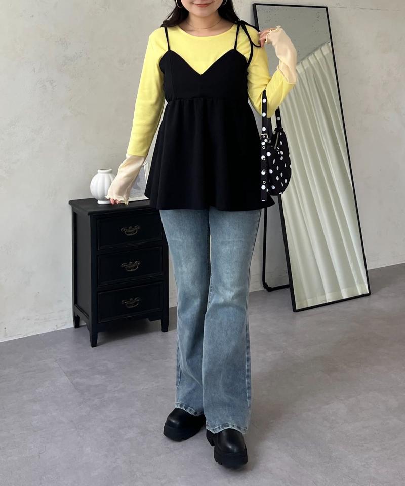 【累計販売数6万枚突破！】袖シアー切替トップス