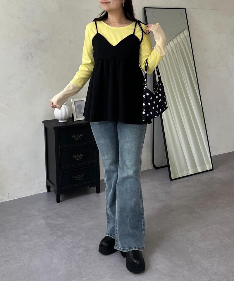 【累計販売数6万枚突破！】袖シアー切替トップス