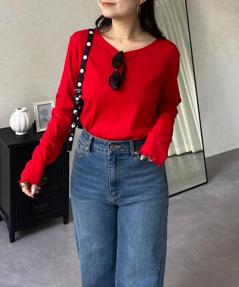 【累計販売数6万枚突破！】袖シアー切替トップス