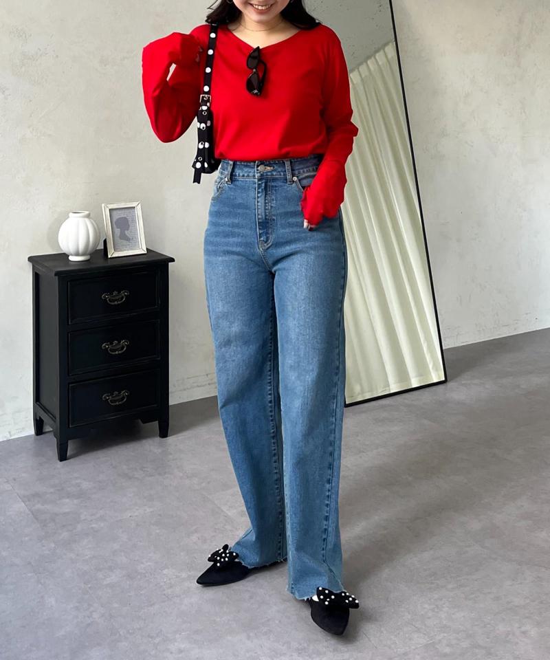 【累計販売数6万枚突破！】袖シアー切替トップス