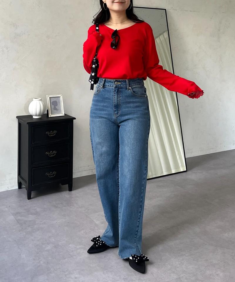 【累計販売数6万枚突破！】袖シアー切替トップス